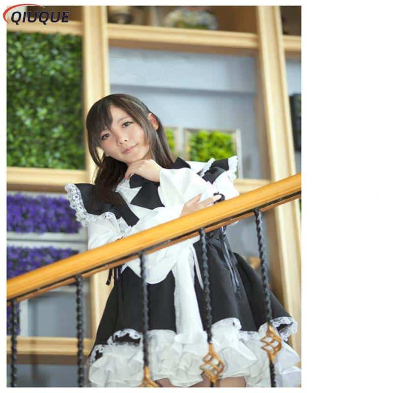 Women Maid Outfit Anime Long Dress Black and White Apron Dress Lolita Dresses Men Cafe Costume Cosplay Costume Горничная Mucama 3