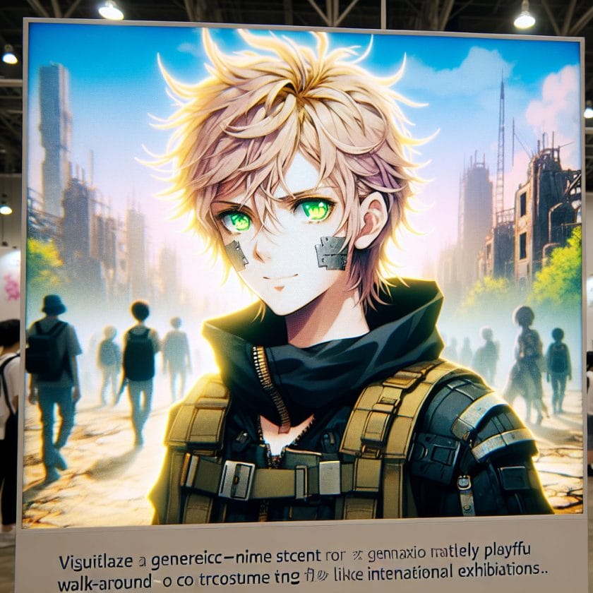 imagine in anime seraph of the end like look showing an anime boy with messy blond hair and green eyes working in kostuem walkacts fuer die monaco